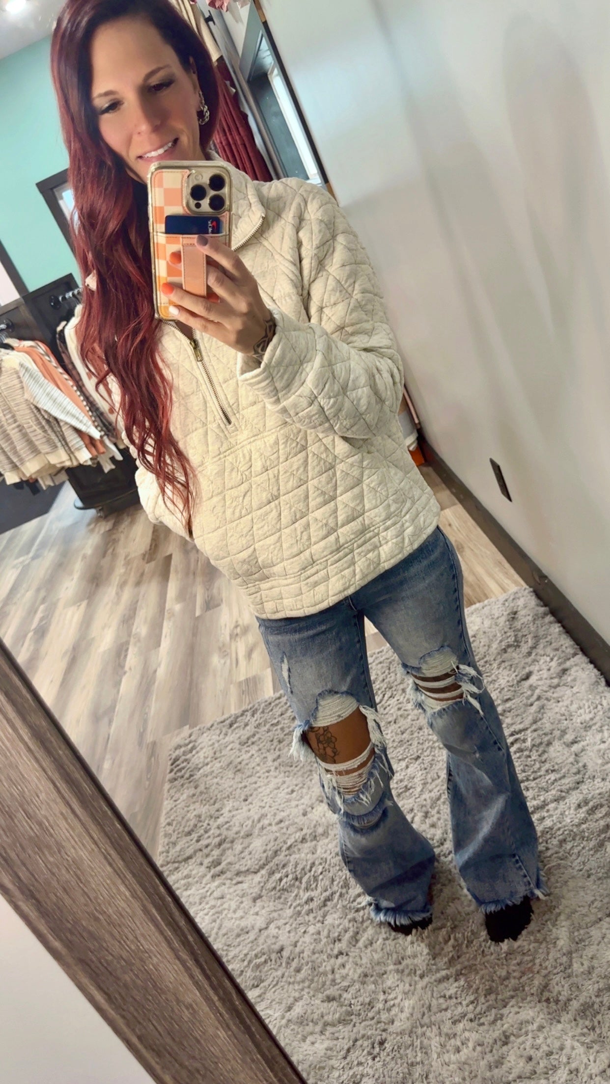 QUILTED QUARTER ZIP UP SWEATSHIRT