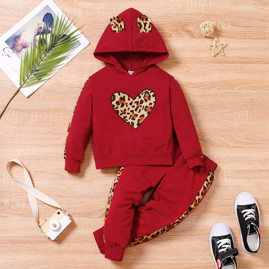 Toddler Girl Leopard Heart Sweatshirt Pants Set