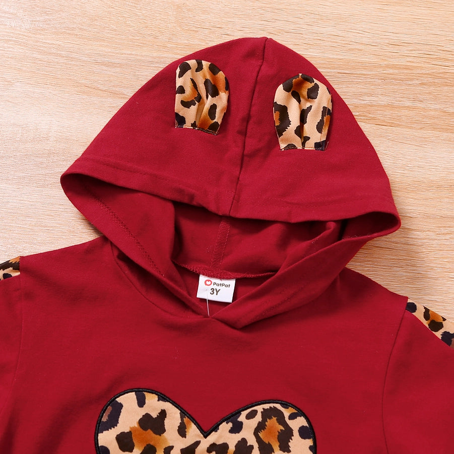 Toddler Girl Leopard Heart Sweatshirt Pants Set