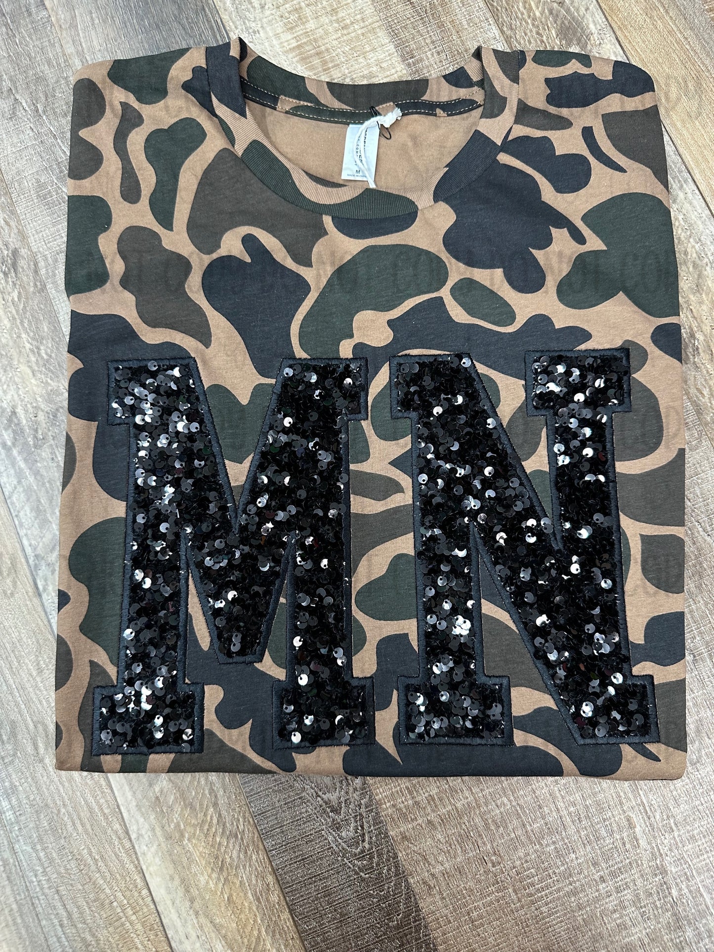 STATE LETTERS CAMO SEQUINS