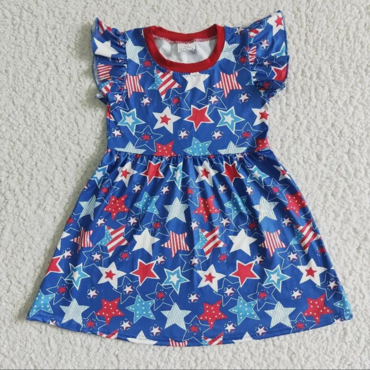 Blue Stars Soft Puffy Sleeves Dress