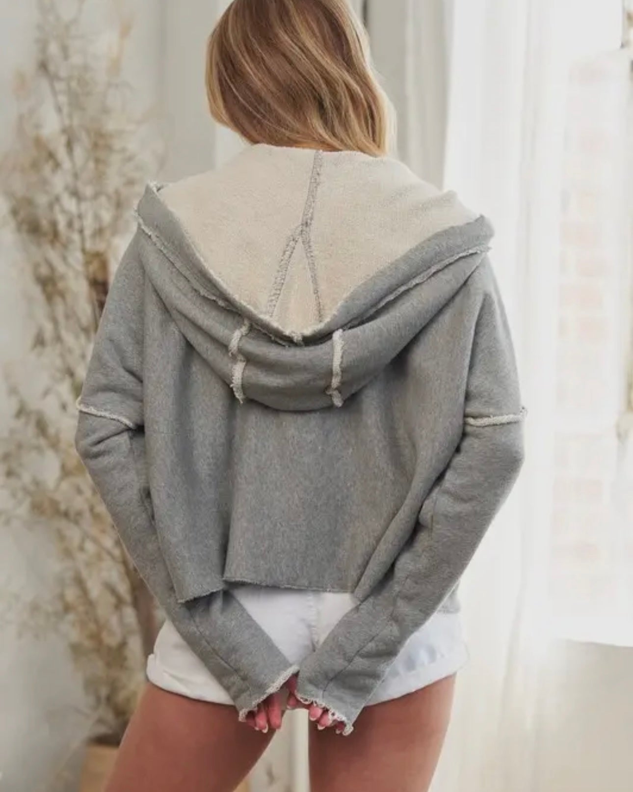 Unfinished hem French hoodie