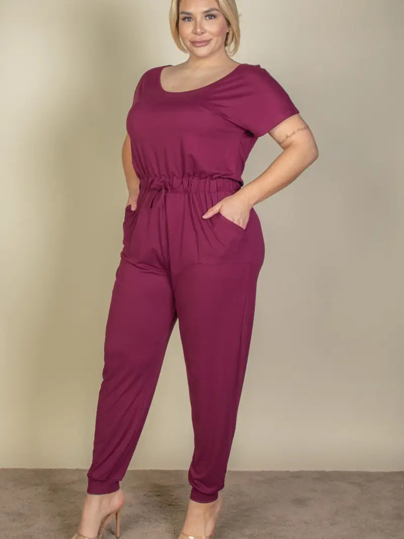 Curvy Solid Drawstring Jumpsuit