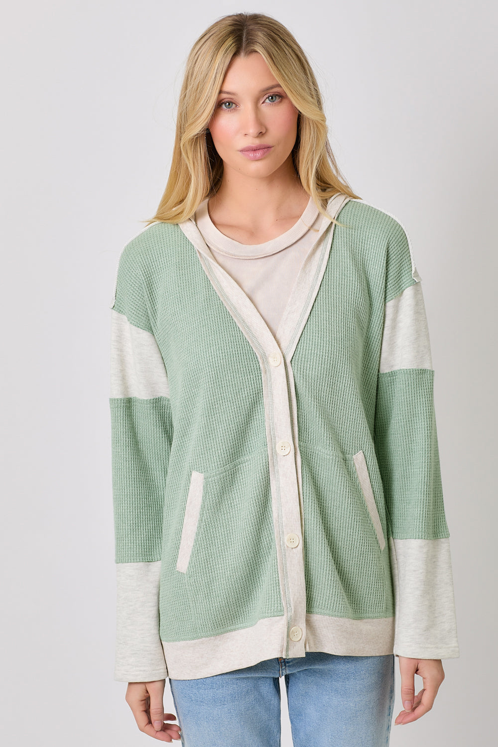 COLOR BLOCK HOODIE CARDIGAN