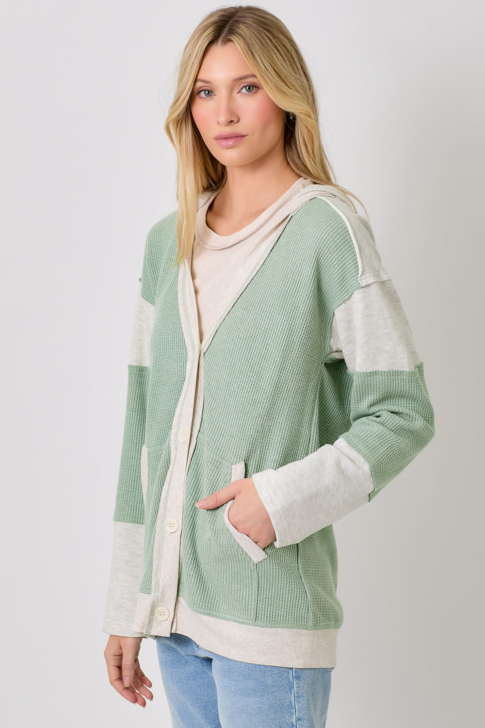 COLOR BLOCK HOODIE CARDIGAN