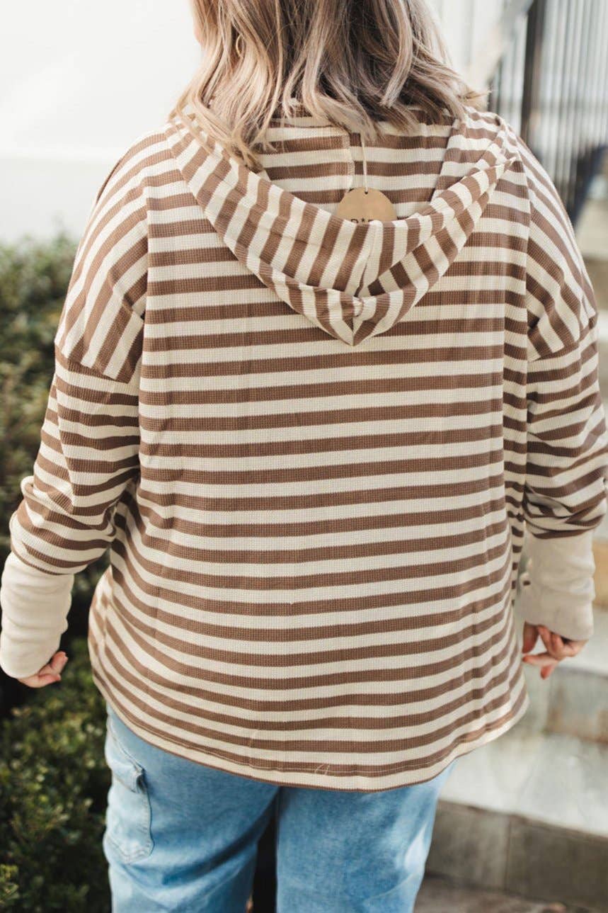 Stripe Quarter Button Sweater Hoodie