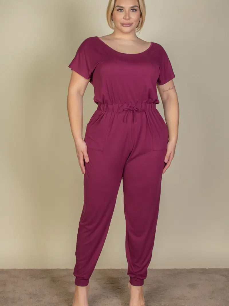 Curvy Solid Drawstring Jumpsuit