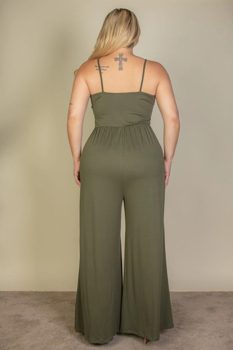 Curvy Button Front Wide Leg Jumpsuit