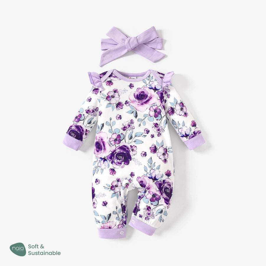 Baby Girl Floral Sweet Long Sleeve Jumpsuit Set
