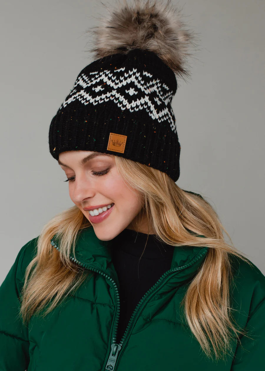 Black & white patterned pom hat