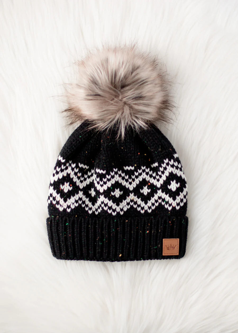 Black & white patterned pom hat