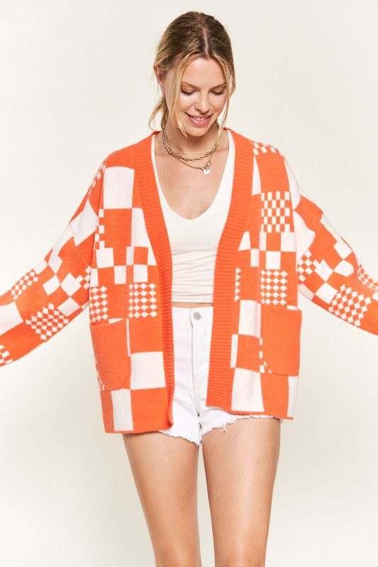 Block Check Cardigan with Pocket