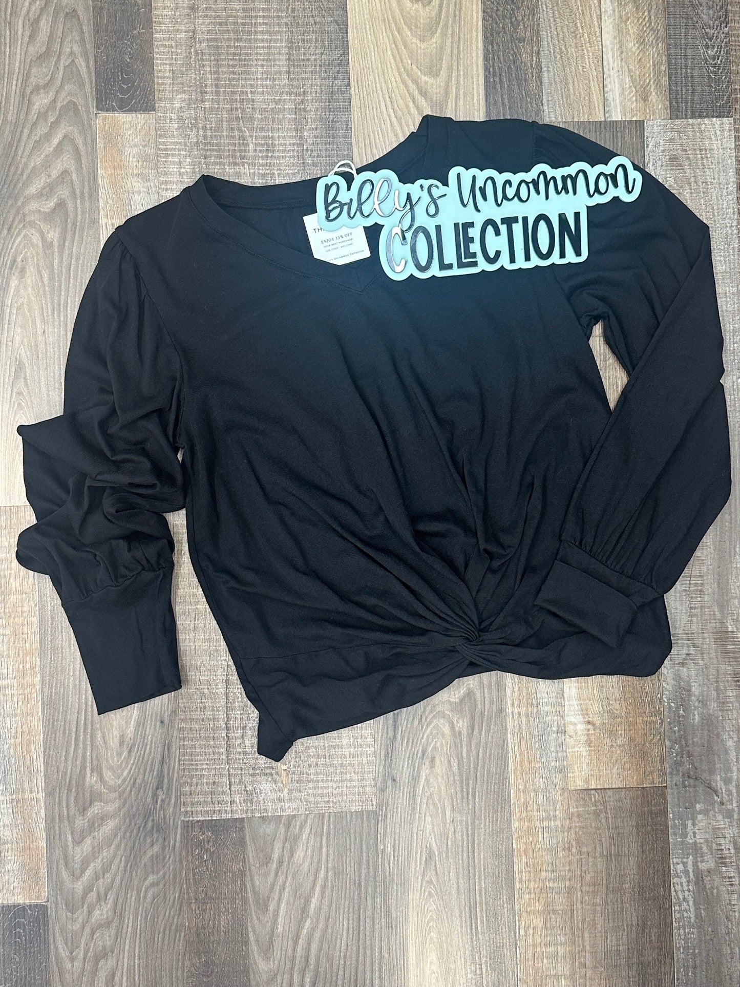 BOBI LONG SLEEVE V NECK TWIST FRONT TEE