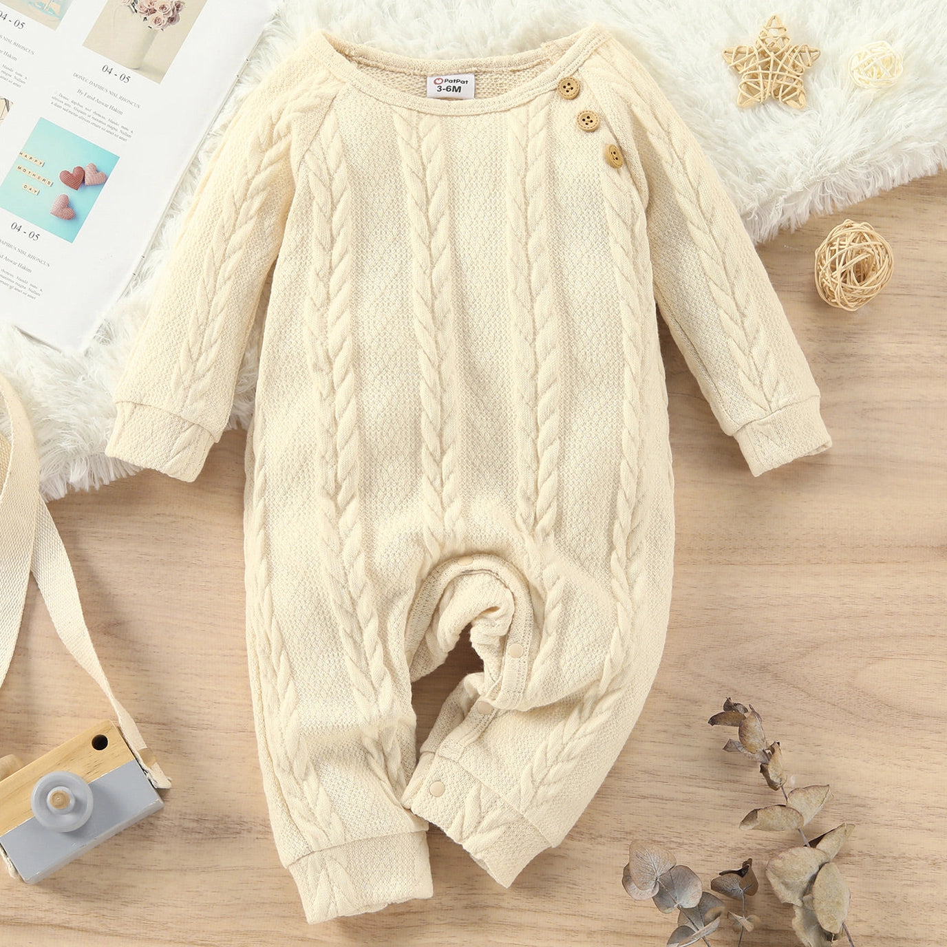 Cable Knit Long-Sleeve Jumpsuit