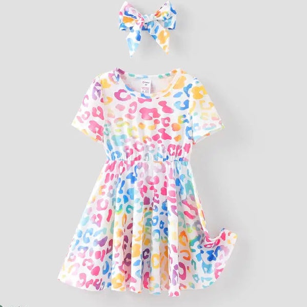 Girl 2pcs Leopard Print Dress with Headband