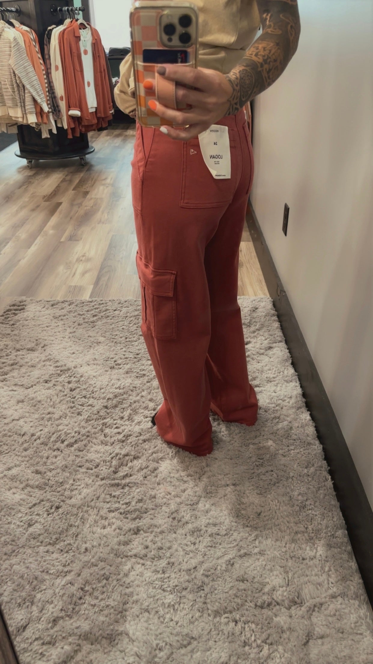 LOGAN Marsala Wash Cargo Stretch Dad Hidden Jean
