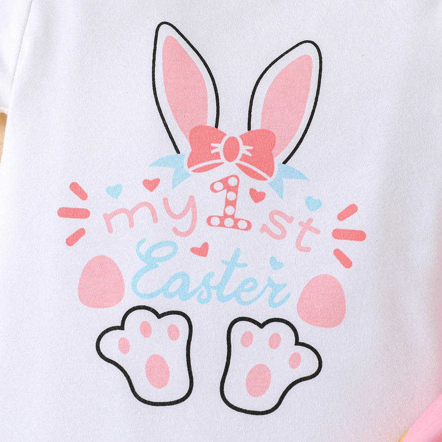 Easter 3pcs Girl Romper and Polka Pants with Belt Set