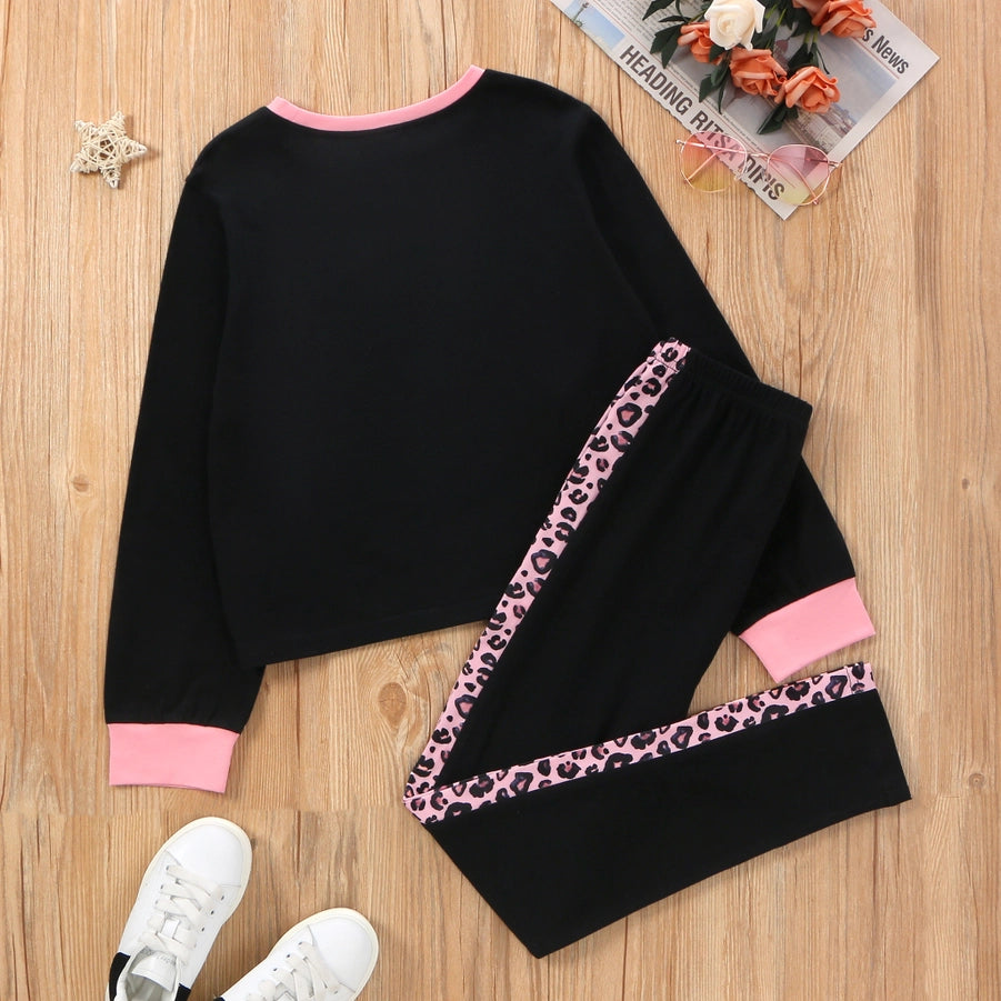 Fashionable Kid Girl Leopard & Color Block Set