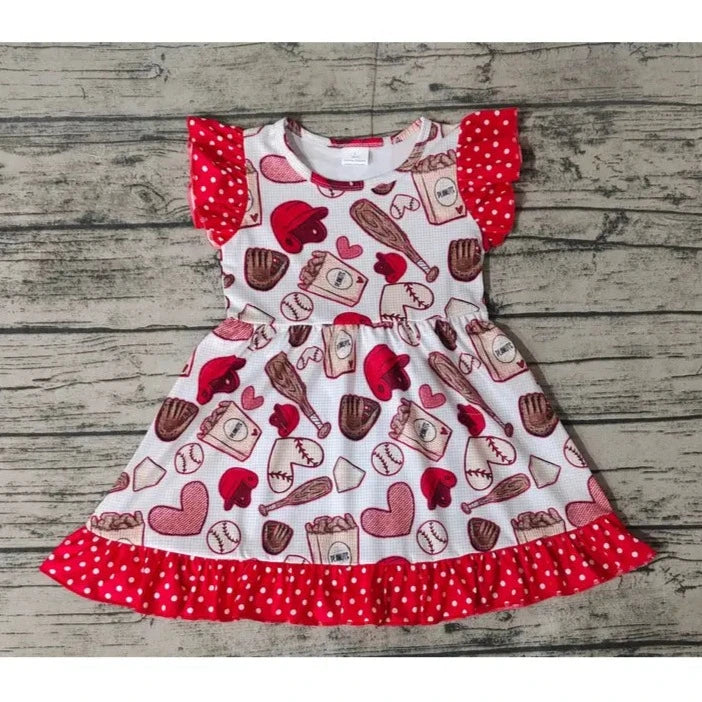Girls Baseball Flutter Sleeve Ruffle Knee Length Dress