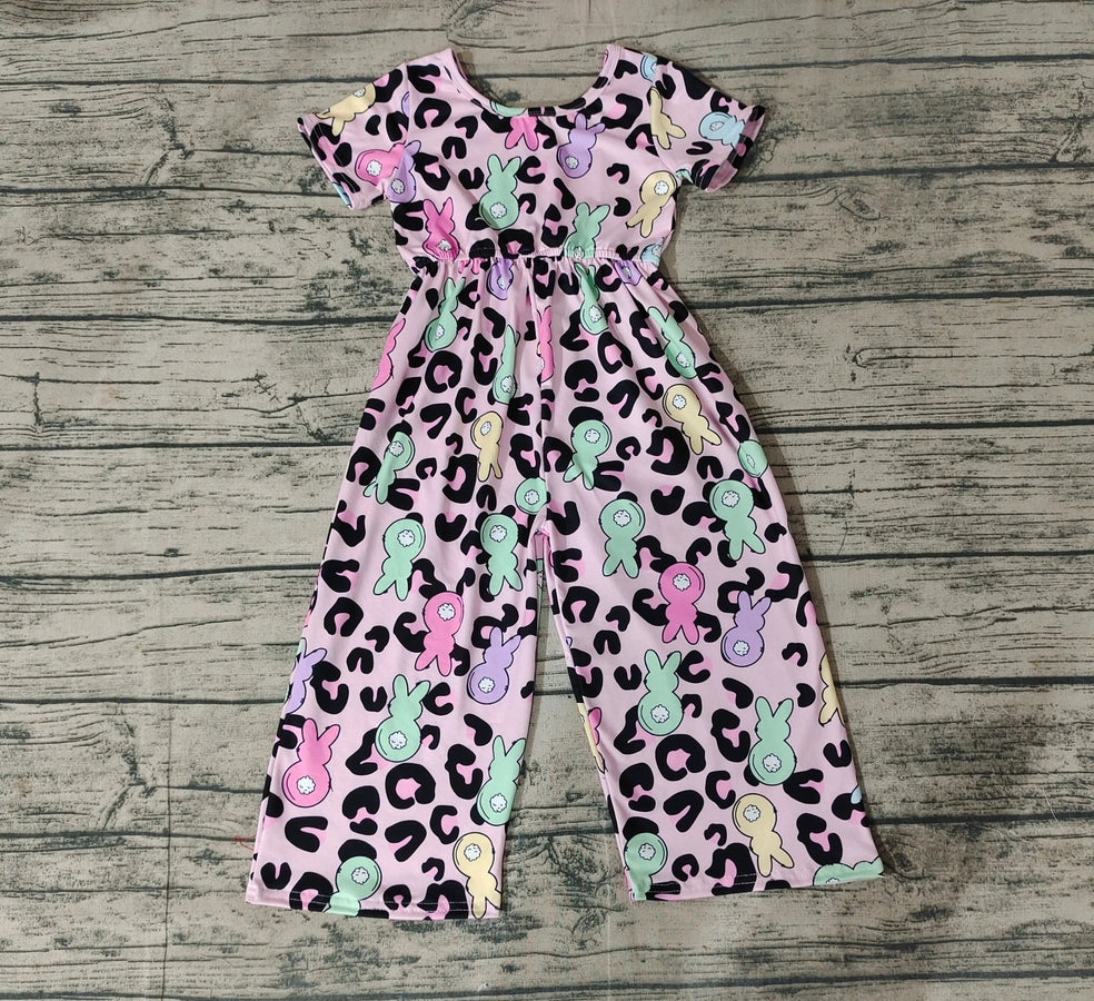 Girls Pink Easter Leopard Bunny Jumpsuits