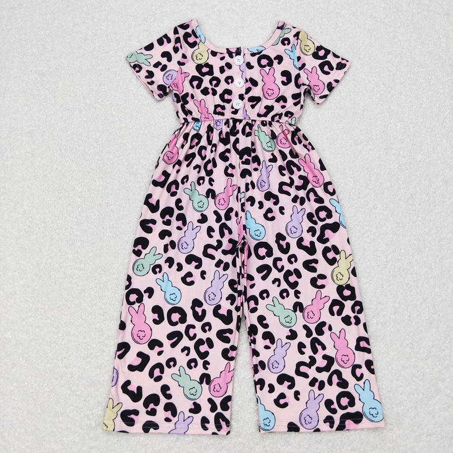 Girls Pink Easter Leopard Bunny Jumpsuits