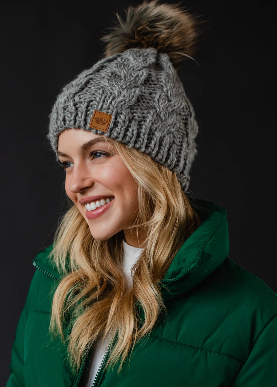 Gray cable knit hat