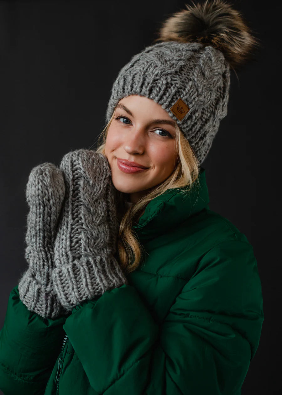 Gray cable knit hat