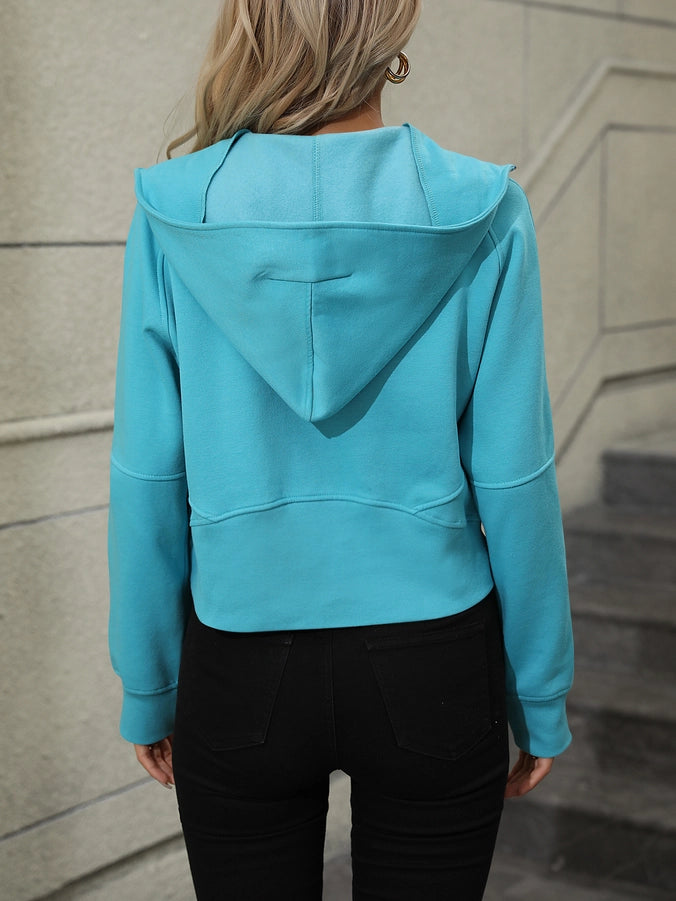 Half Zip Pocket Crop Hoodie