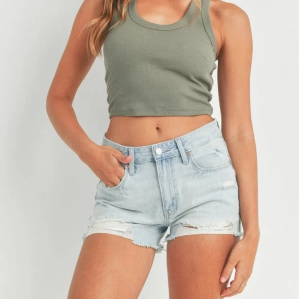 JUSTUSA High Rise Destressed Shorts
