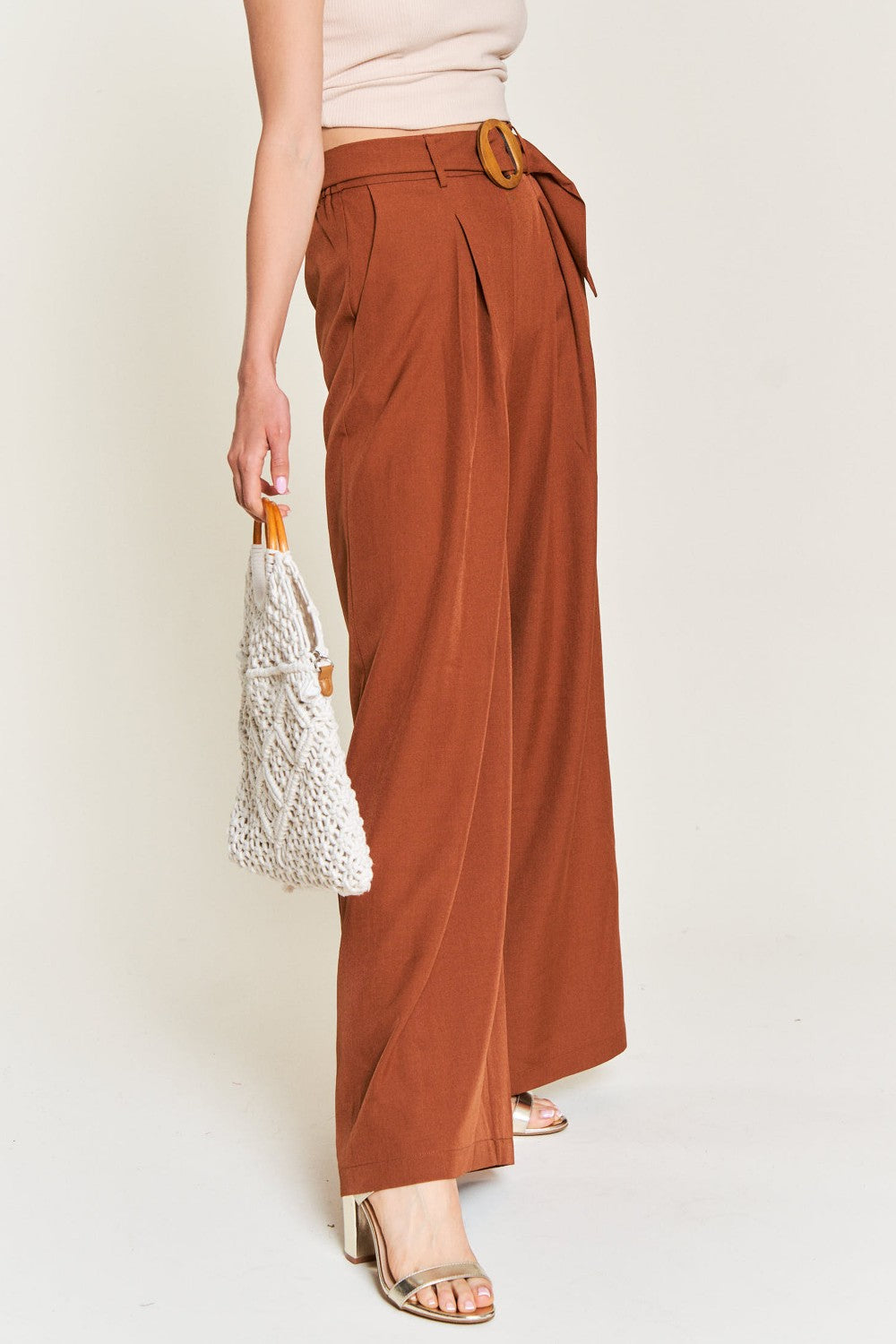 WOOD RING WIDE-LEG PANTS
