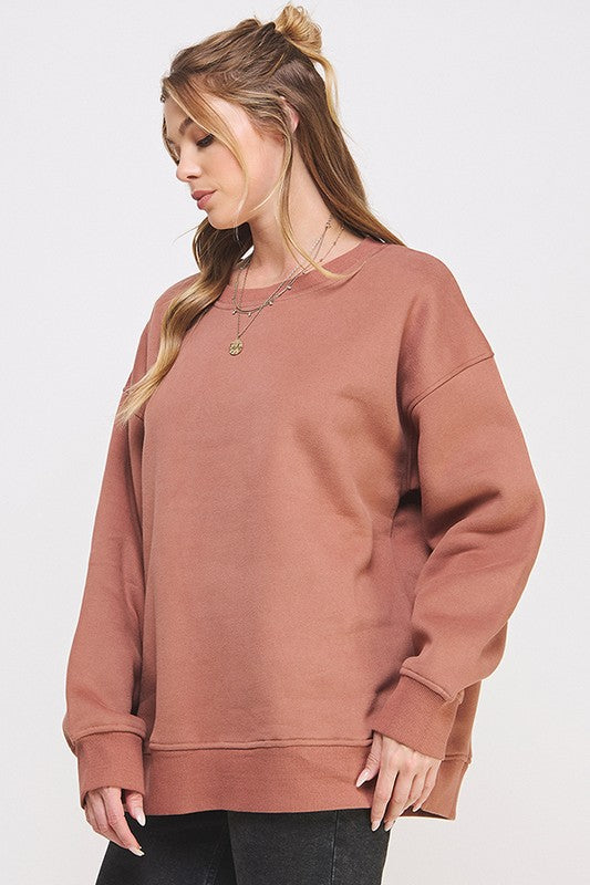 Solid Round Neck Oversized Sweatshirt