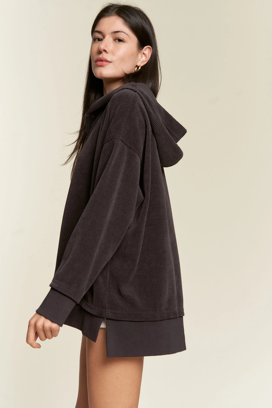 Ribbed Hooded Sweatshirt