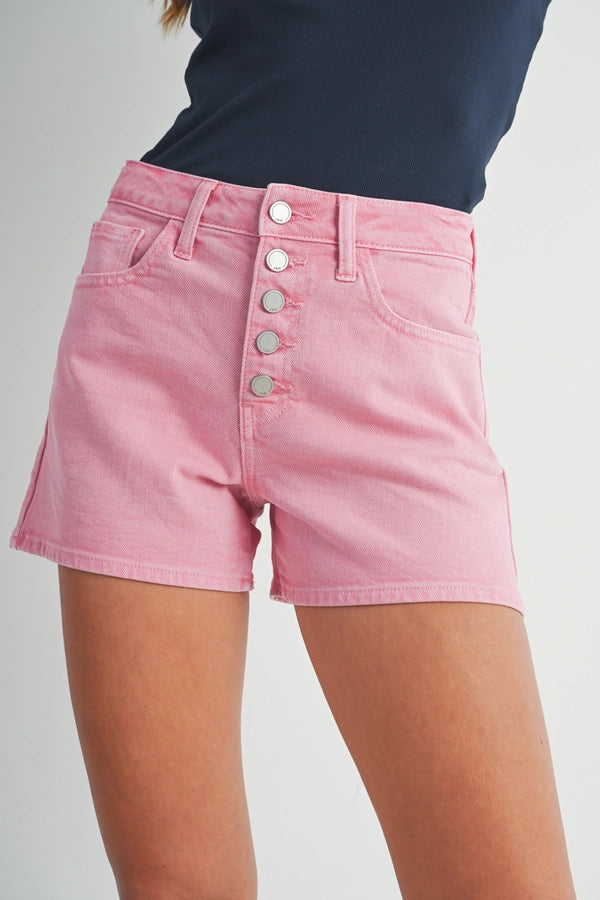 JBD Pink Button Down Clean Hem Short