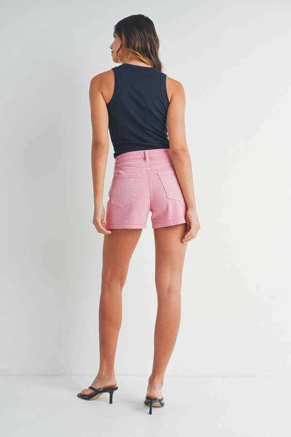 JBD Pink Button Down Clean Hem Short