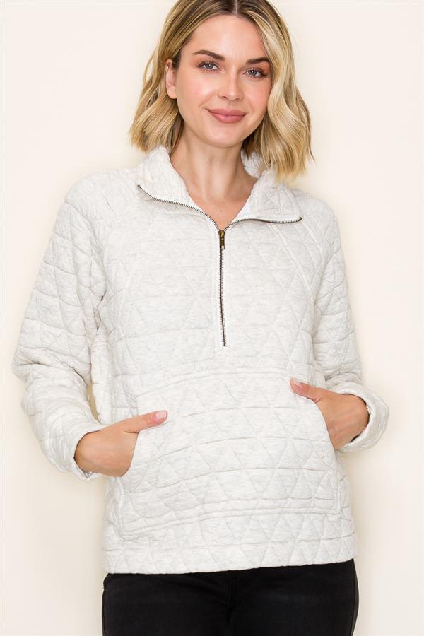 QUILTED QUARTER ZIP UP SWEATSHIRT