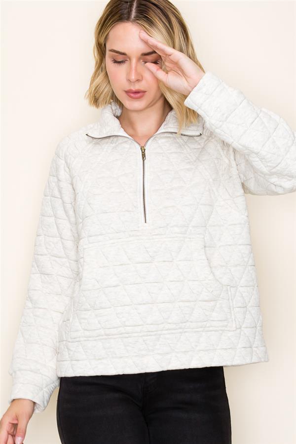 QUILTED QUARTER ZIP UP SWEATSHIRT