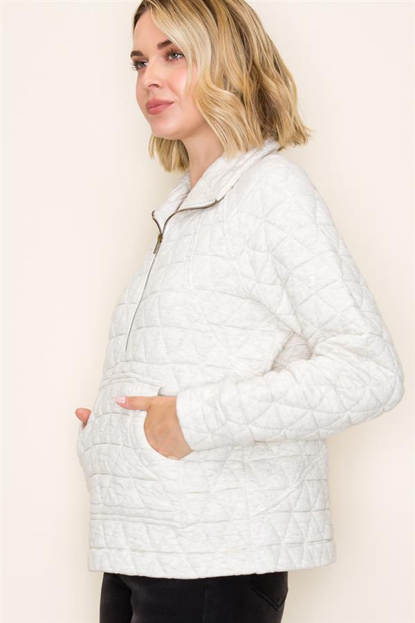 QUILTED QUARTER ZIP UP SWEATSHIRT