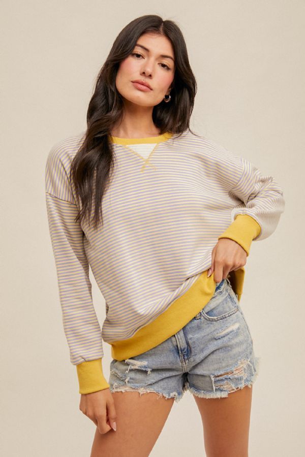 LEMON/LAVENDER STRIPE SWEATSHIRT