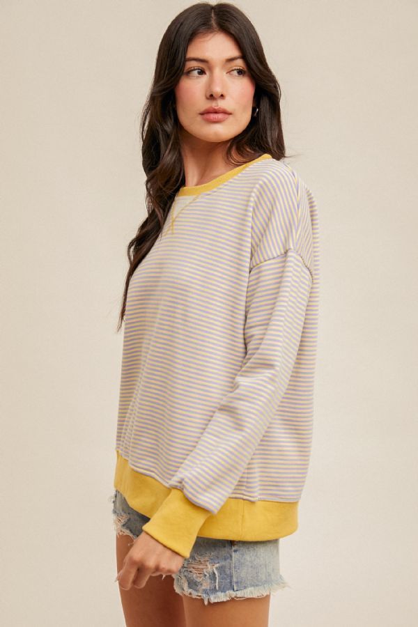 LEMON/LAVENDER STRIPE SWEATSHIRT