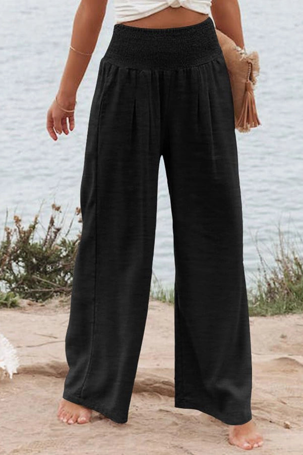 Shirred High Waist Curvy Wide Leg Pants