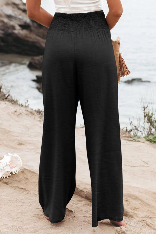 Shirred High Waist Curvy Wide Leg Pants