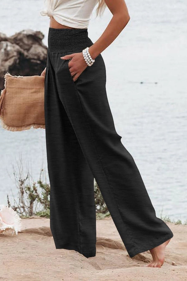 Shirred High Waist Curvy Wide Leg Pants