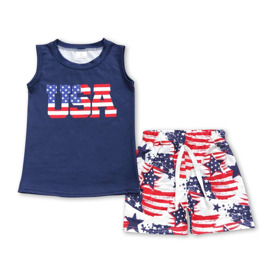 Boys USA Top Flag with Red Stripes Shorts