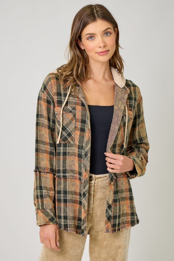 WASHED PLAID HOODIE JACKET