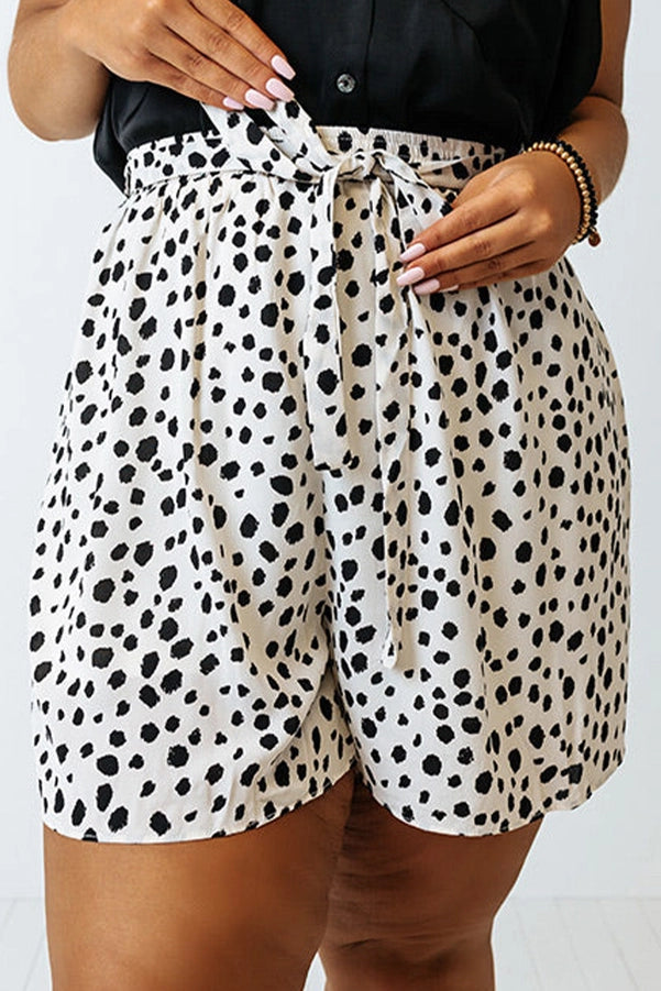 White Curvy Dalmatian Print High Waist Shorts