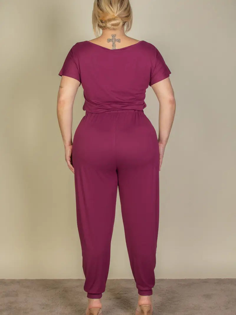 Curvy Solid Drawstring Jumpsuit