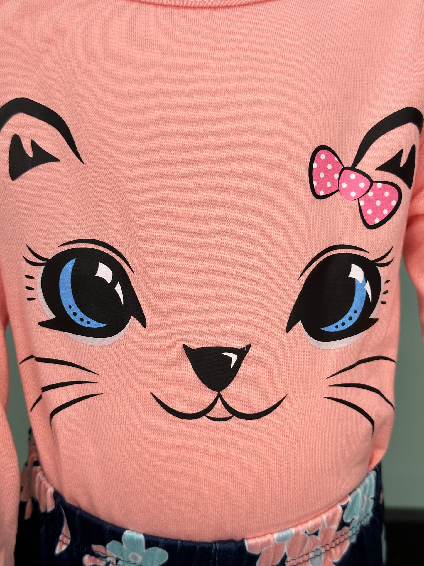 Baby Girl's Floral Cat Onesie and Pants Set