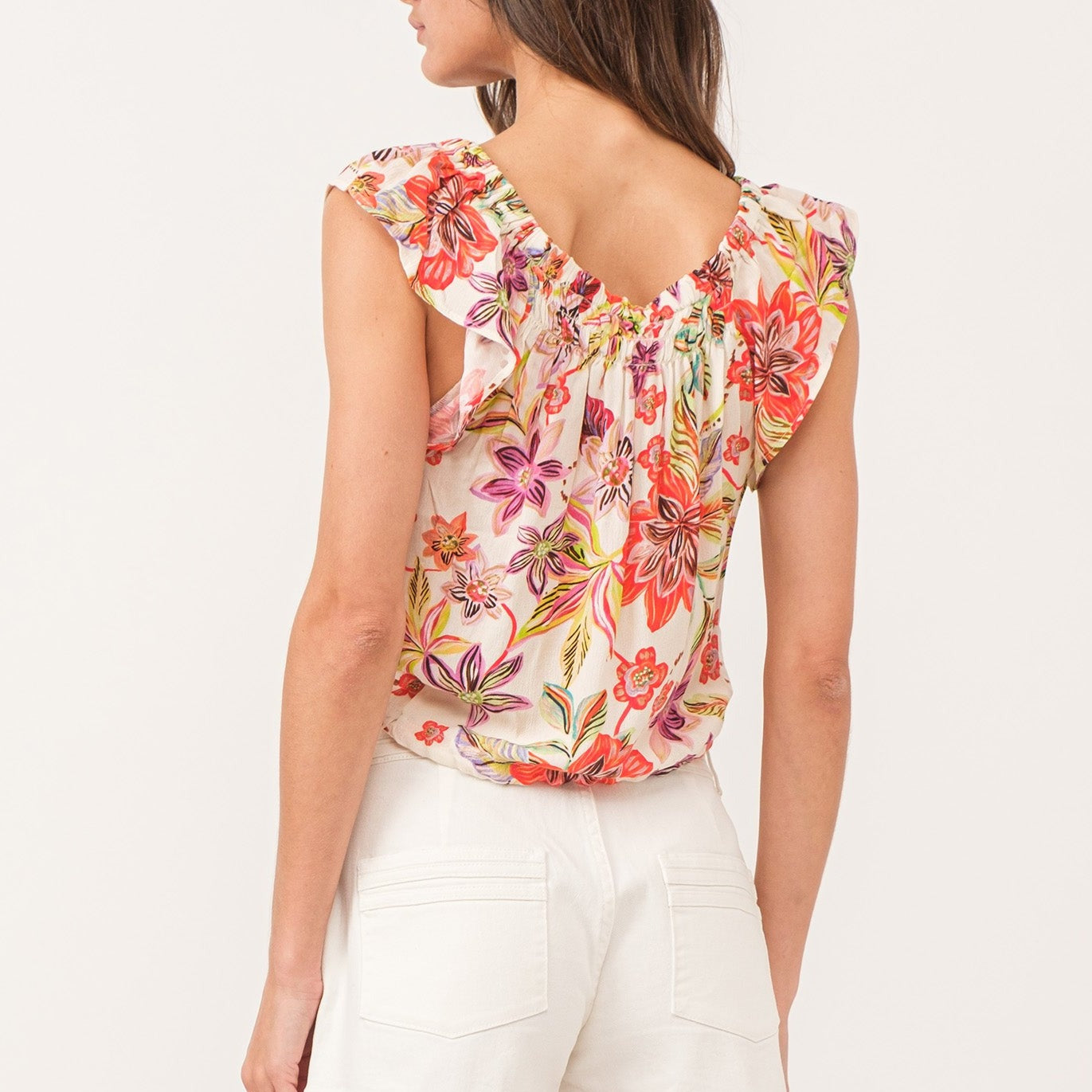 Square Neck Flutter Sleeve Top