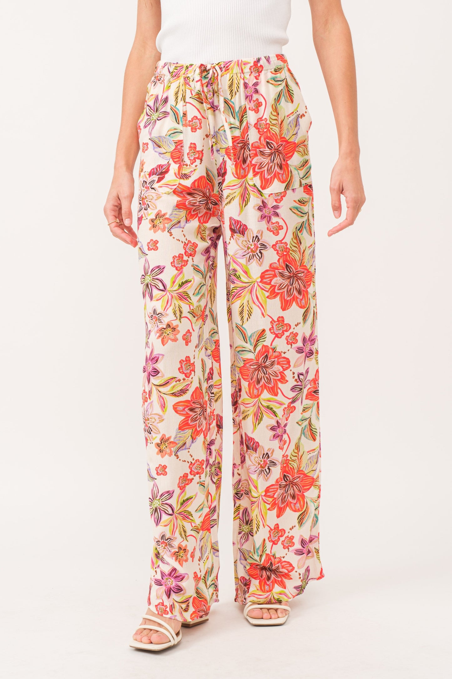 Floral Elastic waist Pants