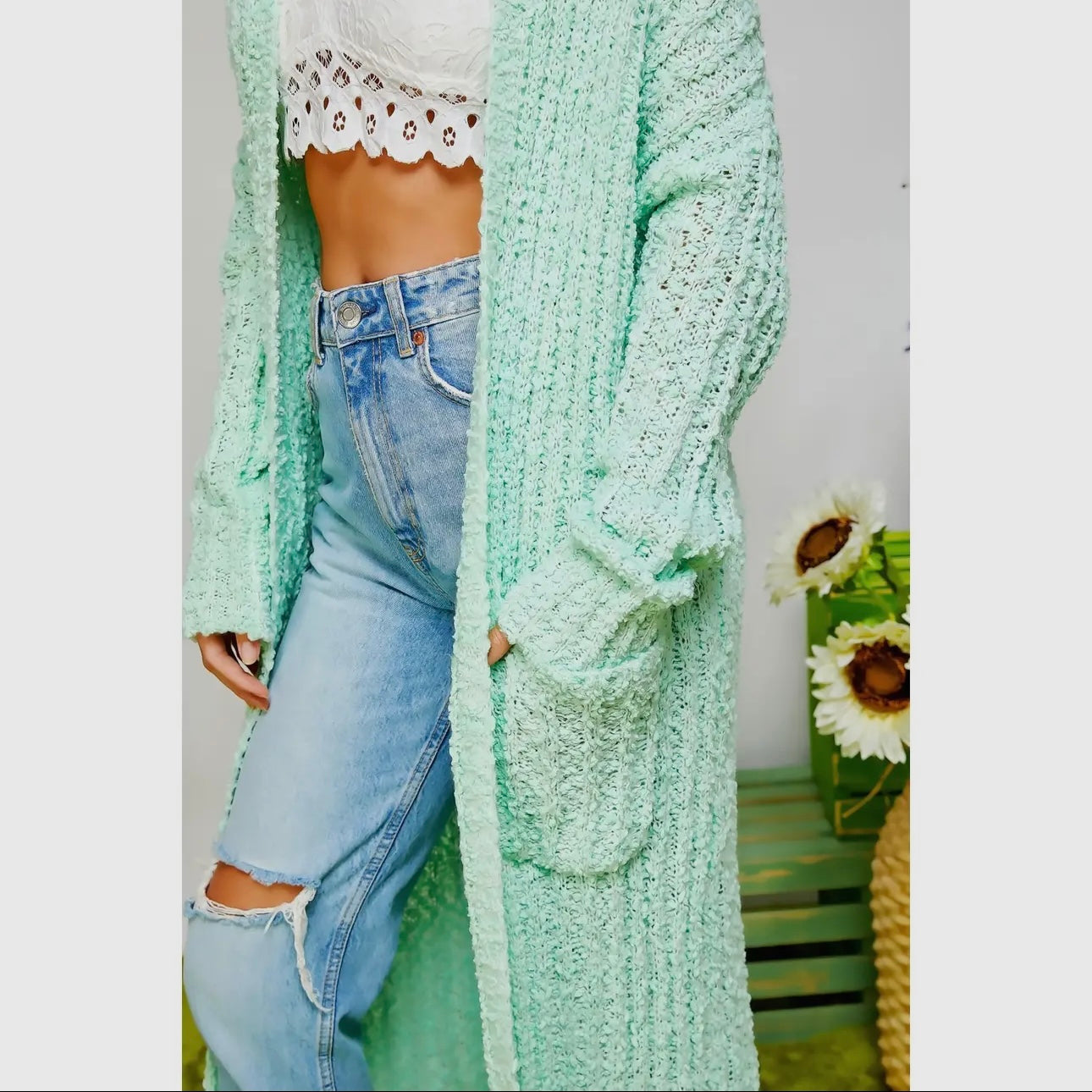 Ribbed Popcorn Knit Full Body Open Hood Cardigan